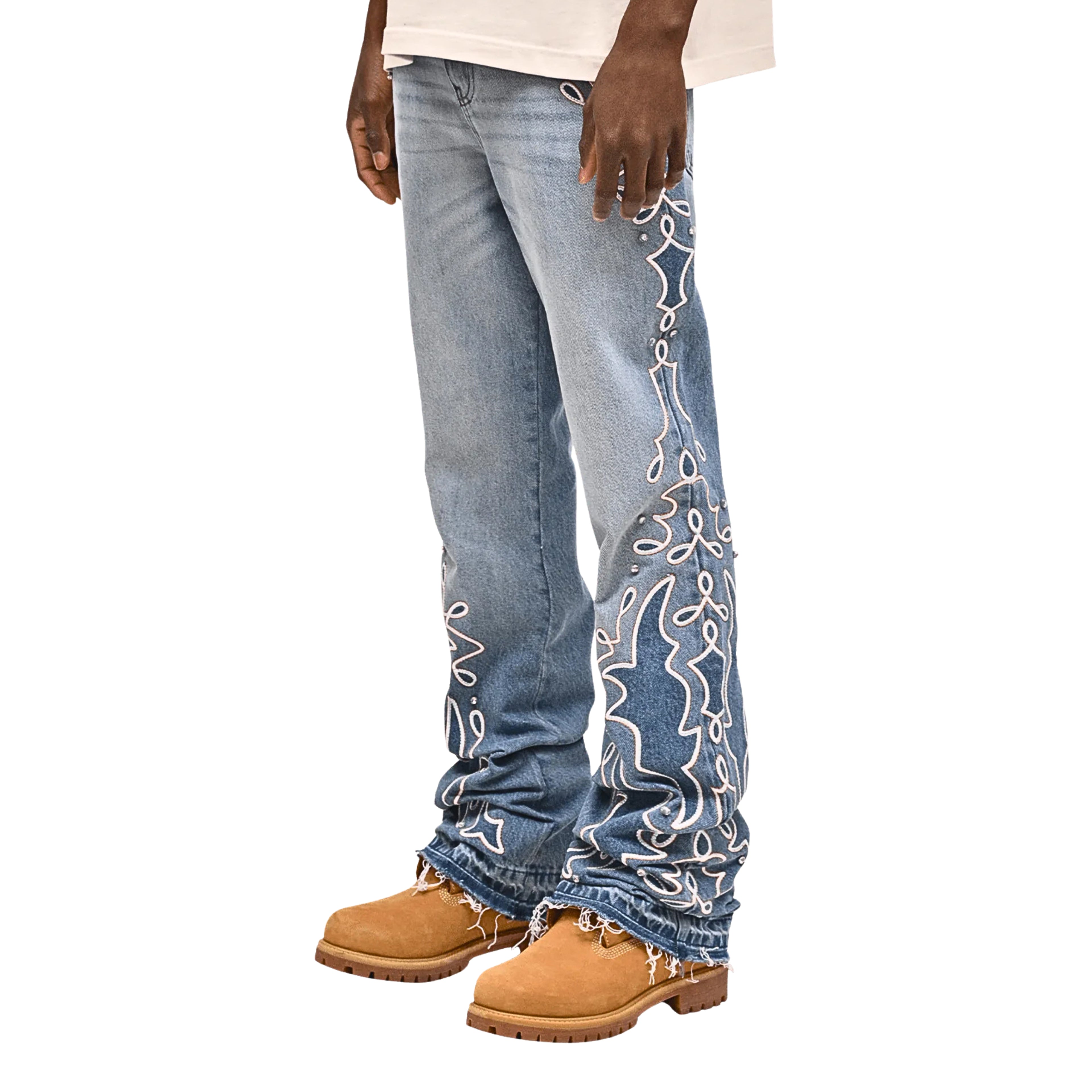 Ornato Bestickte Denim Jeans – Vintage Waschung, Lockerer Schnitt, 100% Baumwolle