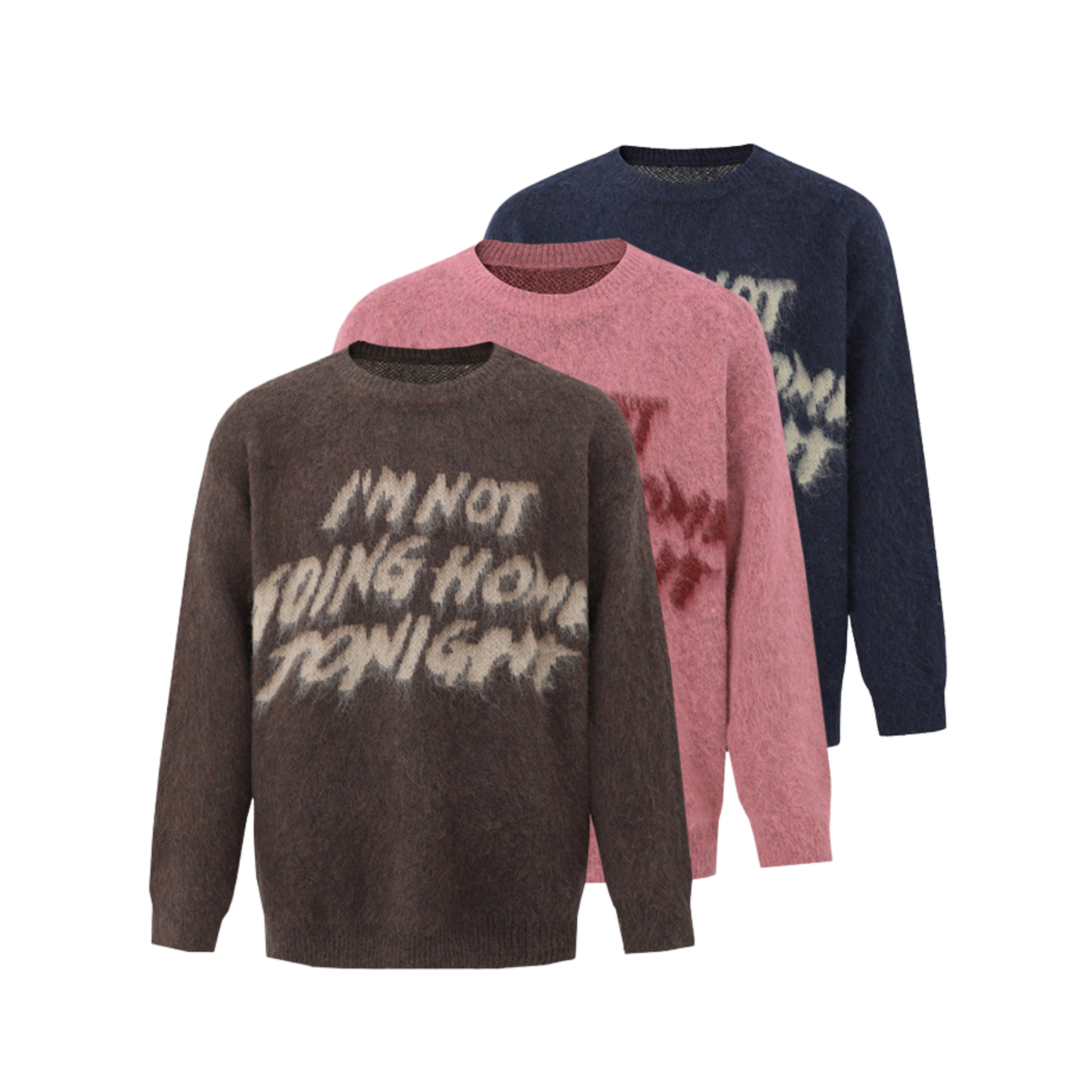 Kuscheliger Statement-Pullover: Weicher Strick, "Not Going Home Tonight" Spruch, lässiger Komfort