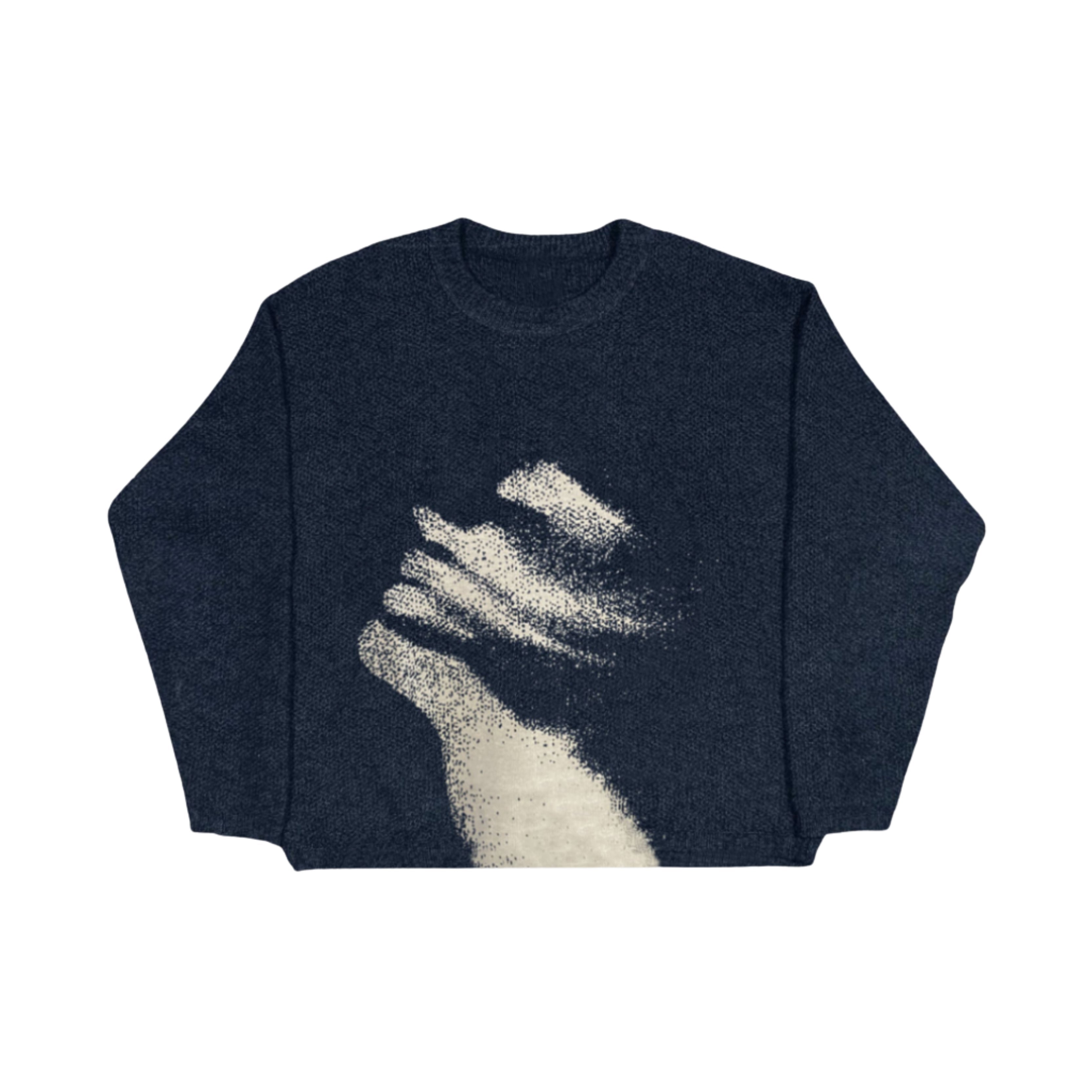 TESORA Strickpullover Pixel-Hand-Grafik Oversized Gemütlich Künstlerisch Streetwear