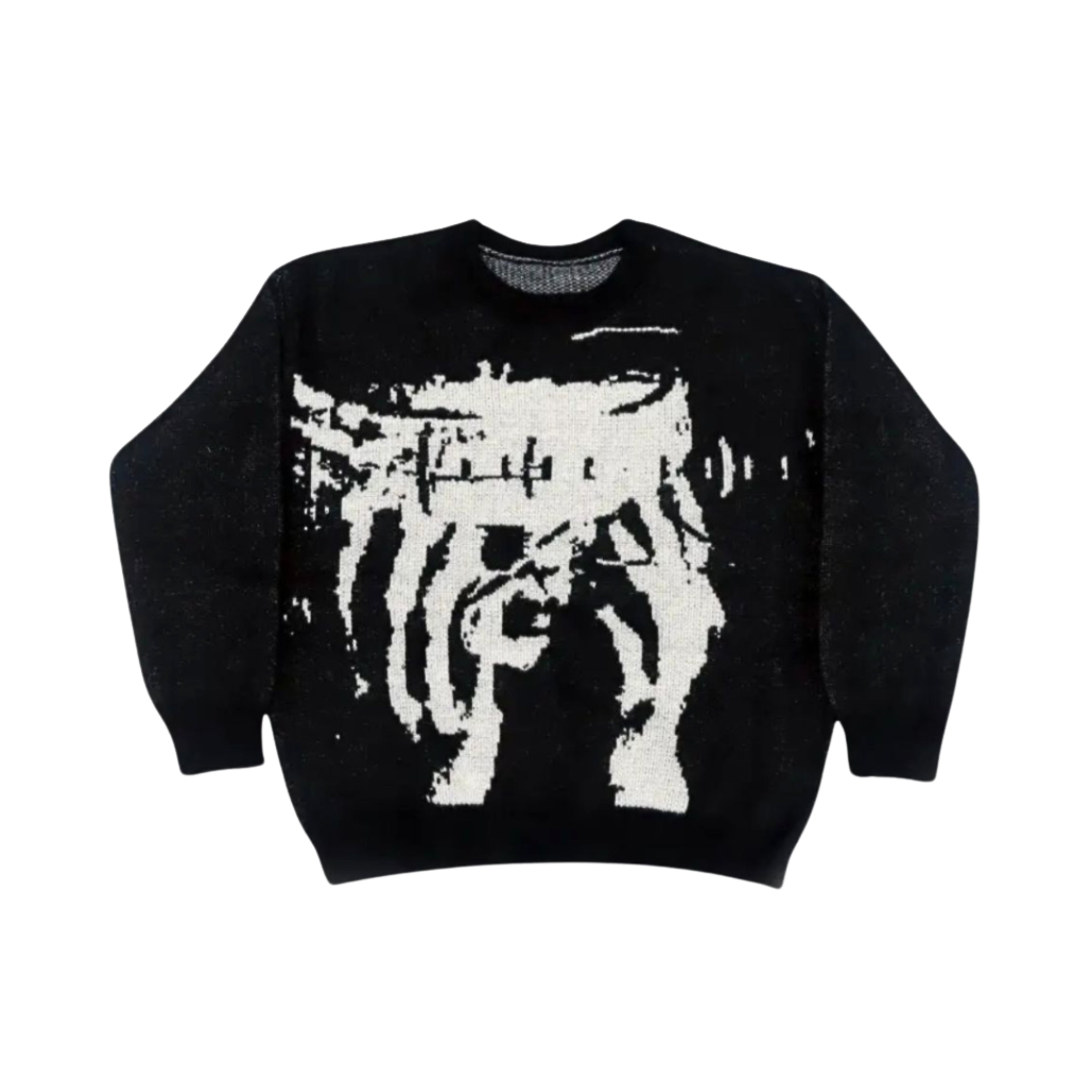 Nerosora Abstrakter Strickpullover Herren – Gemütlicher Oversized Schwarz-Weiß Sweater