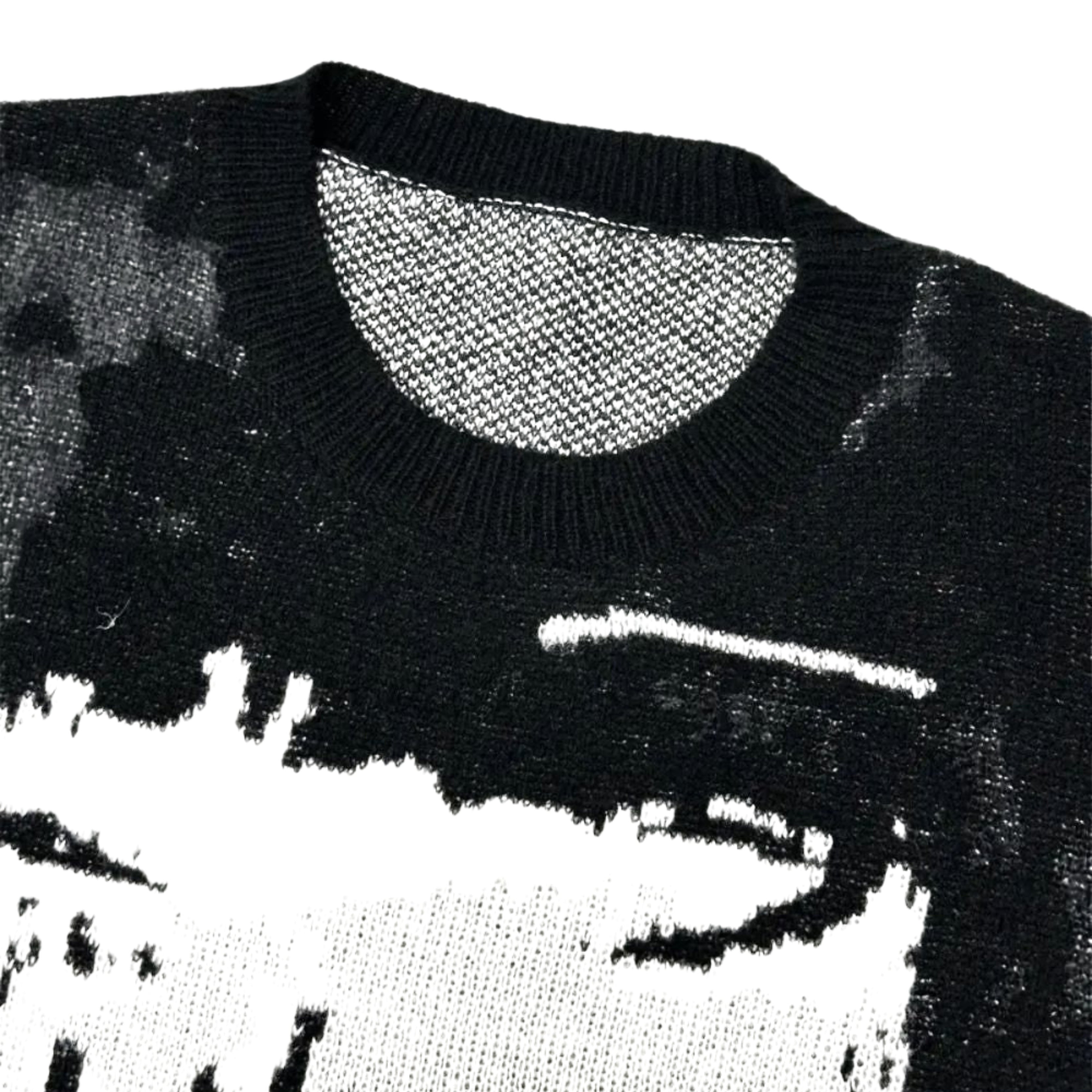 Nerosora Abstrakter Strickpullover Herren – Gemütlicher Oversized Schwarz-Weiß Sweater