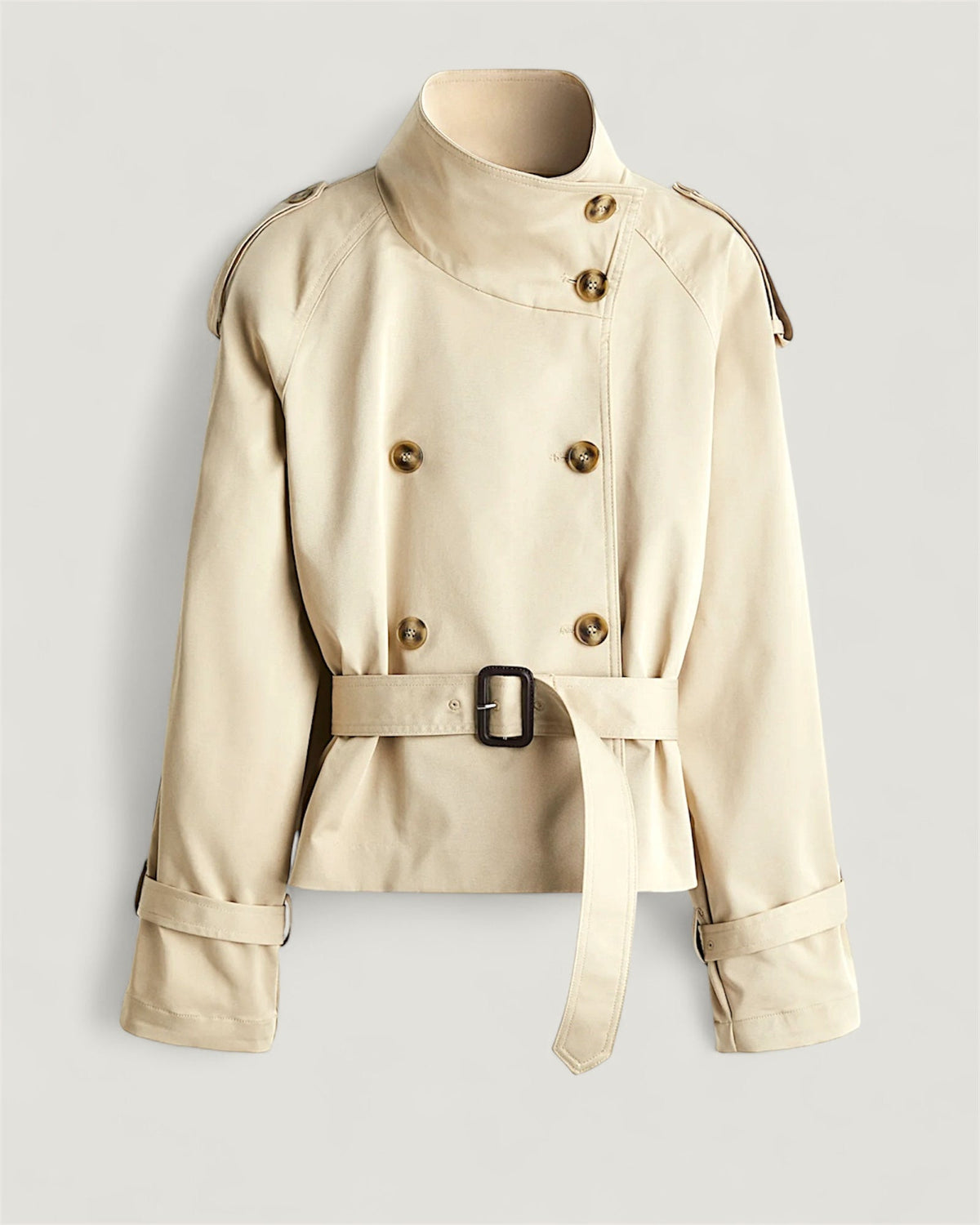 Moderner Caliante Damen Cropped Trenchcoat in Beige und Schwarz