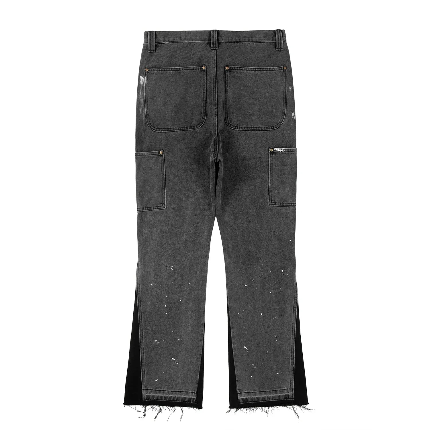 MOSTIN Flared Carpenter Jeans: Lockerer Schnitt, Baumwolle, Schwarz/Blau mit Farbspritzern
