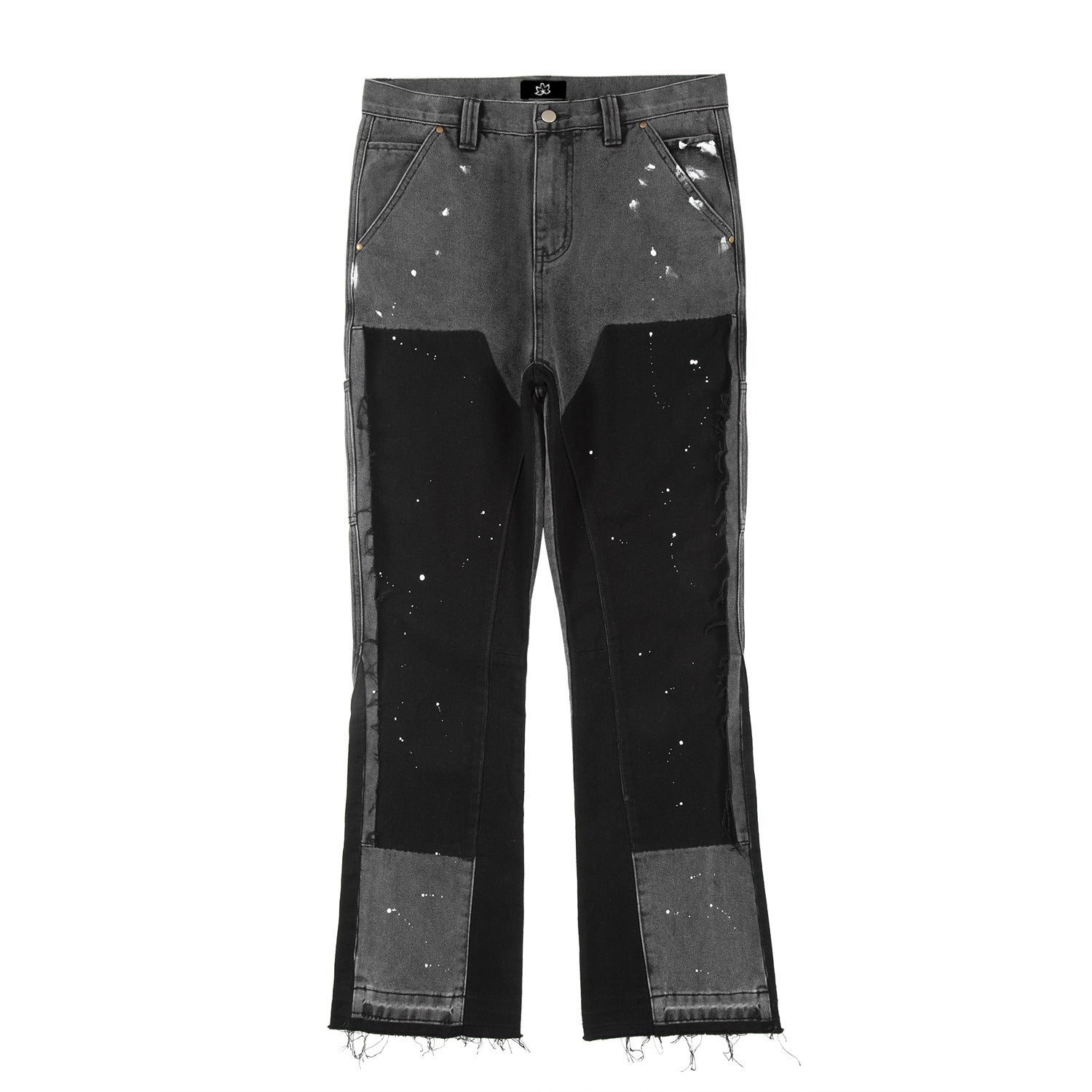 MOSTIN Flared Carpenter Jeans: Lockerer Schnitt, Baumwolle, Schwarz/Blau mit Farbspritzern