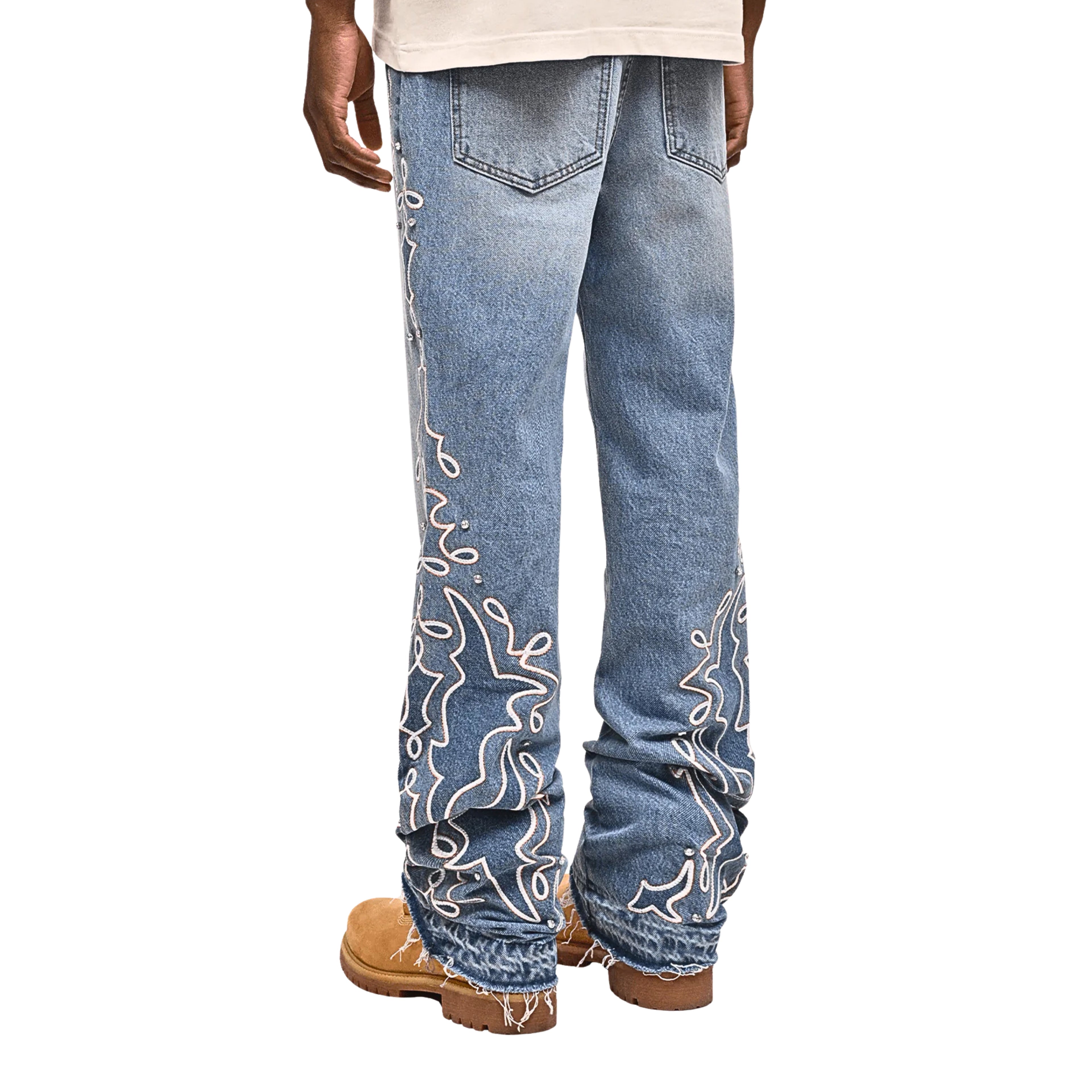 Ornato Bestickte Denim Jeans – Vintage Waschung, Lockerer Schnitt, 100% Baumwolle