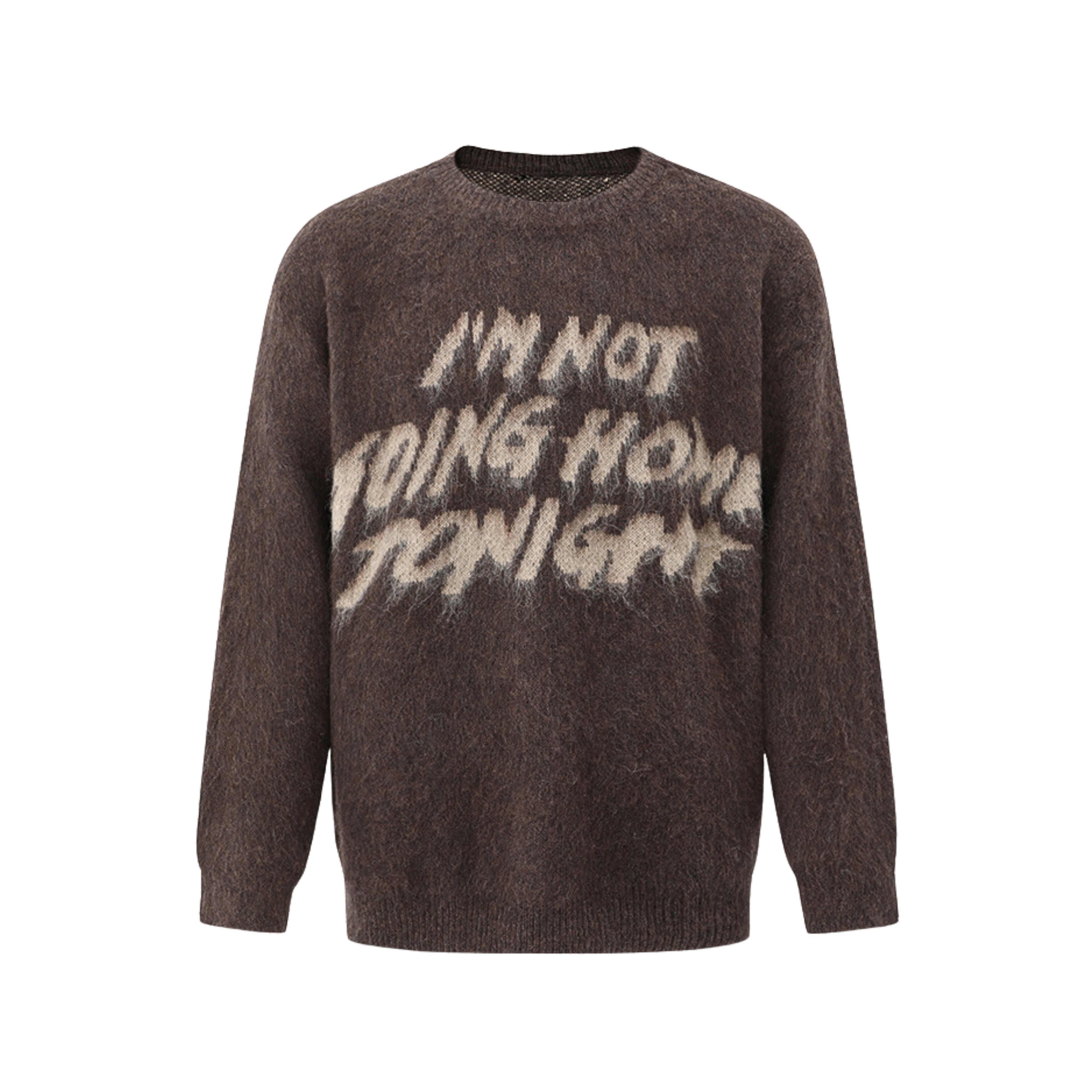 Kuscheliger Statement-Pullover: Weicher Strick, "Not Going Home Tonight" Spruch, lässiger Komfort