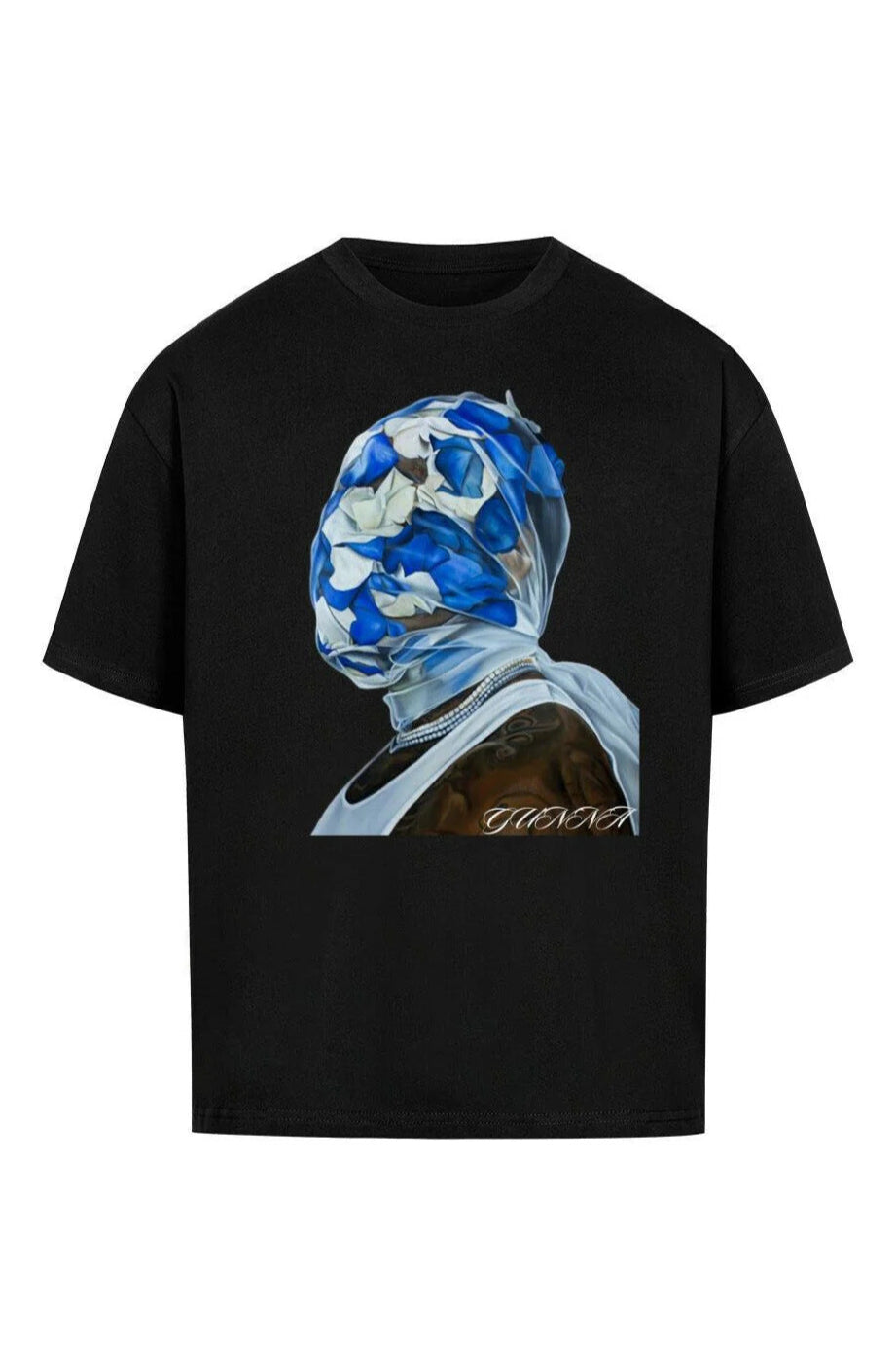 WUNNA Oversized T-Shirt: Auffälliger Floral-Porträt-Print aus reiner Baumwolle