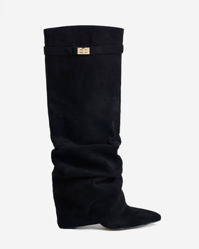 Lavista Kniehohe Slouchy Wildlederstiefel Schwarz mit verstecktem Absatz Èdyisa