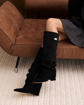 Lavista Kniehohe Slouchy Wildlederstiefel Schwarz mit verstecktem Absatz Èdyisa