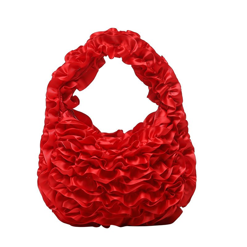 Velnoir™ Leflá Glänzende Satin Rüschen Hobo Mini Tasche Elegante Abend Handtasche