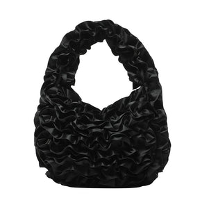 Velnoir™ Leflá Glänzende Satin Rüschen Hobo Mini Tasche Elegante Abend Handtasche